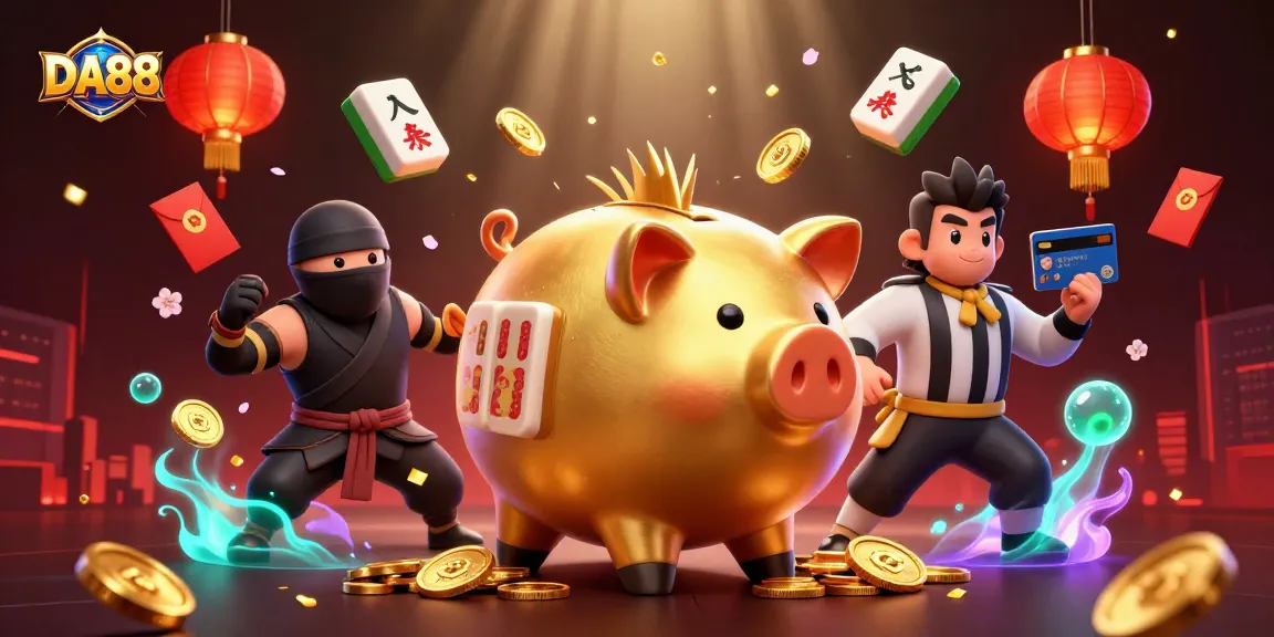 DA88 showcases sports betting excitement with vibrant characters, golden coins, and rich casino elements.