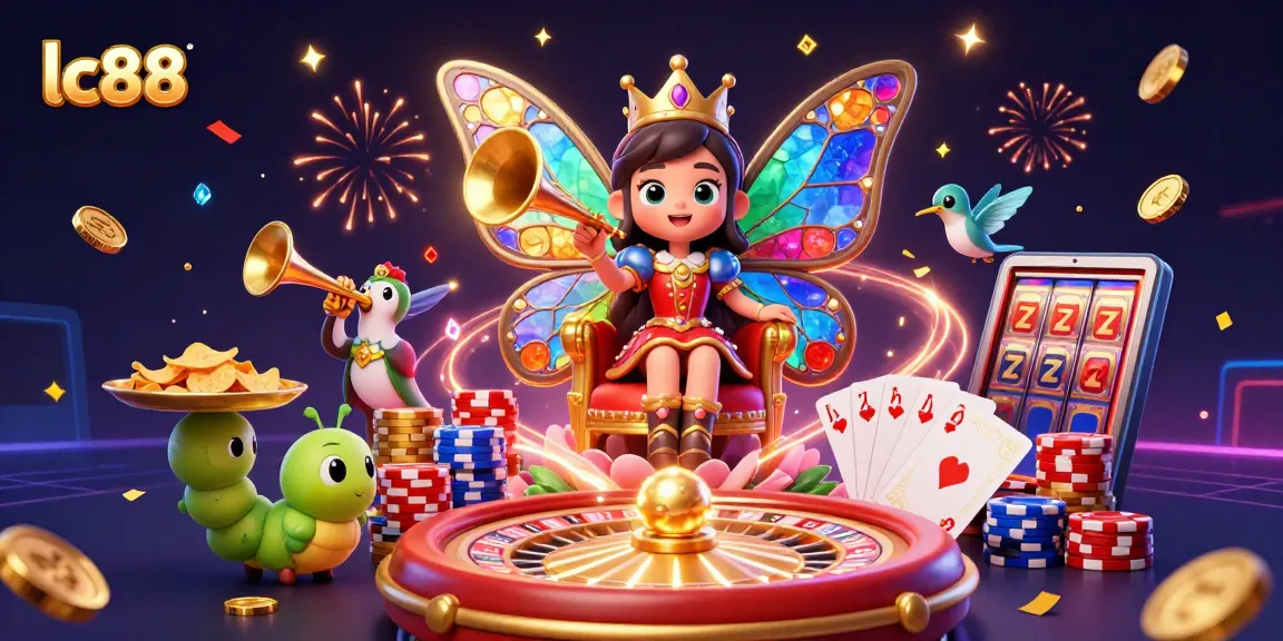 Experience the excitement at lc88 with vibrant casino elements showcasing golden coins and roulette wheels.