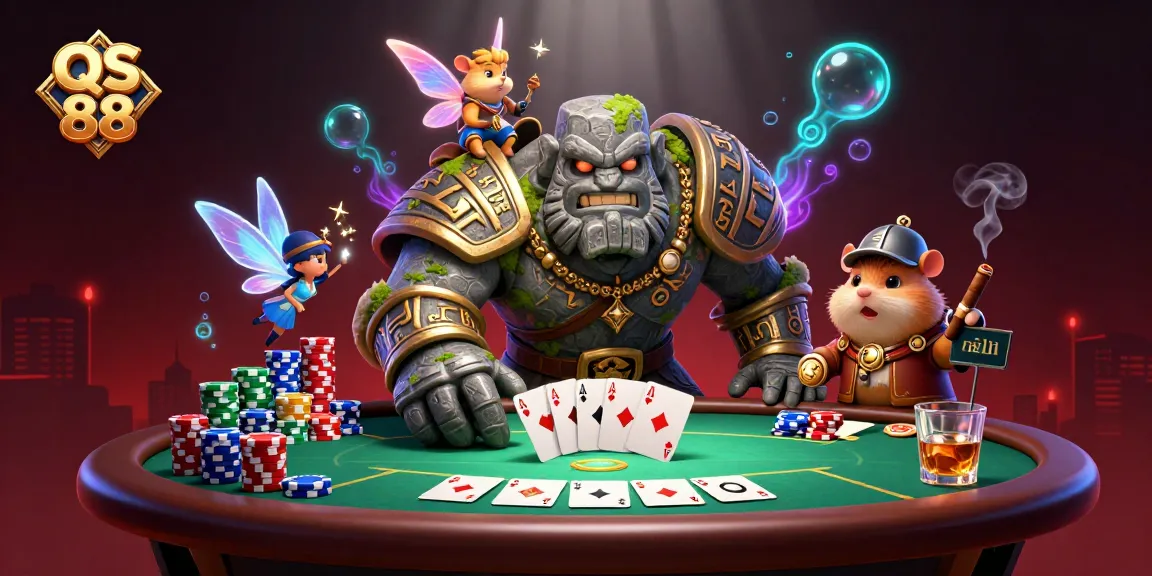 Engage with the thrilling world of QS 88, featuring a golem guardian, fairy magic, and poker excitement.