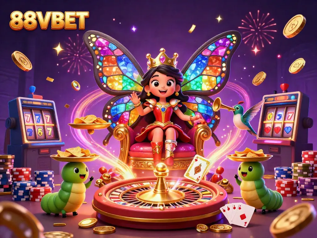 Engage in high-stakes excitement with 88VBET's dynamic casino scene featuring vibrant characters and games.