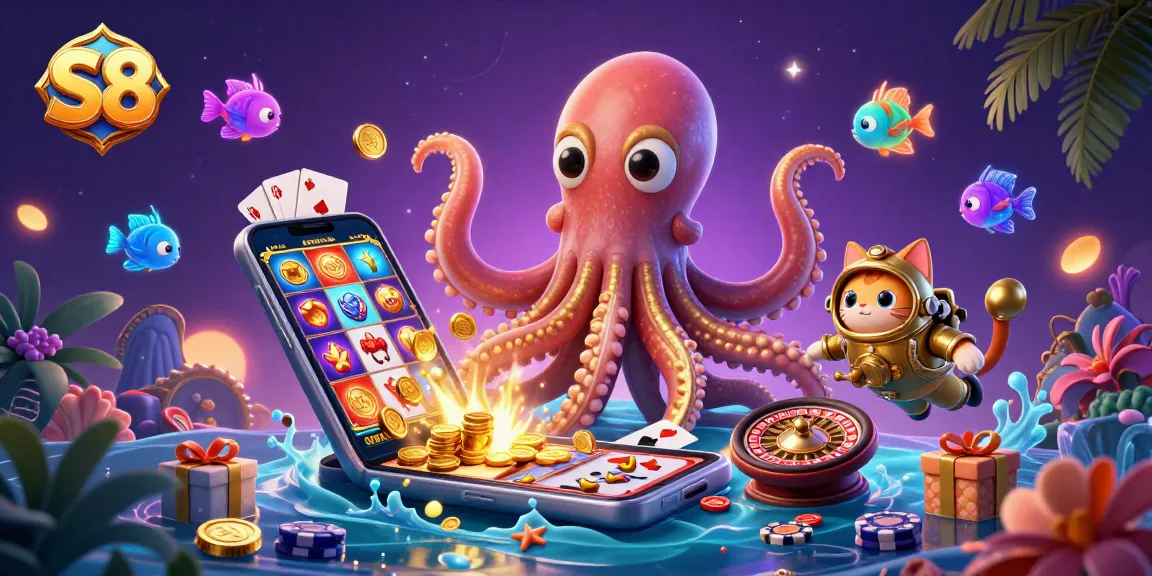 Join the thrilling adventure at S8 with a diving cat and a colossal kraken battling over casino treasure!
