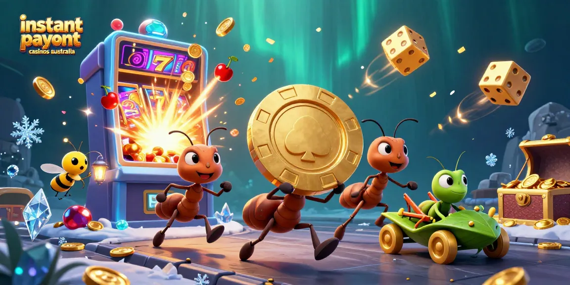 Experience instant payout casinos Australia with a vibrant depiction of animated ants on a heist.