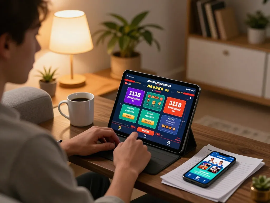 Engaging gameplay on a tablet with Win138 app, illustrating responsible online gambling atmosphere.