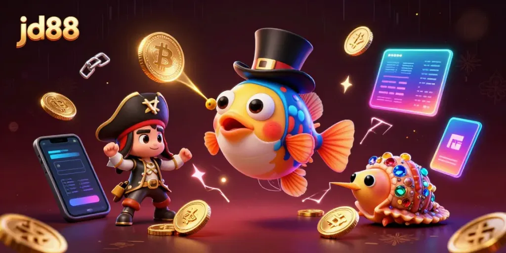 Experience the excitement of jd88 with vibrant casino characters attracting golden coins in a captivating underwater scene.