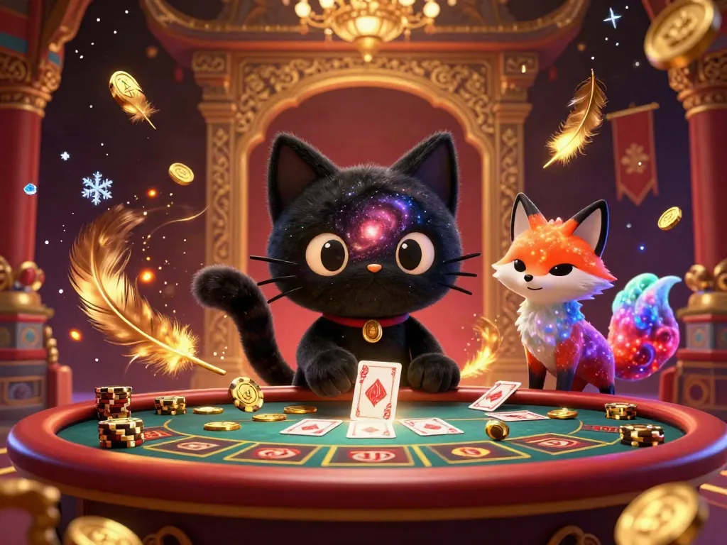 Experience the magic of an online casino with a captivating cosmic cat and fox duo.
