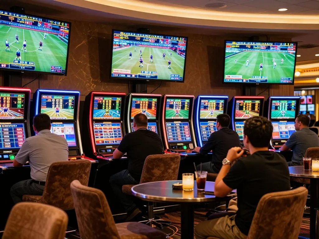 Engaged bettors analyzing TR88 betting odds while enjoying lively sports atmosphere.