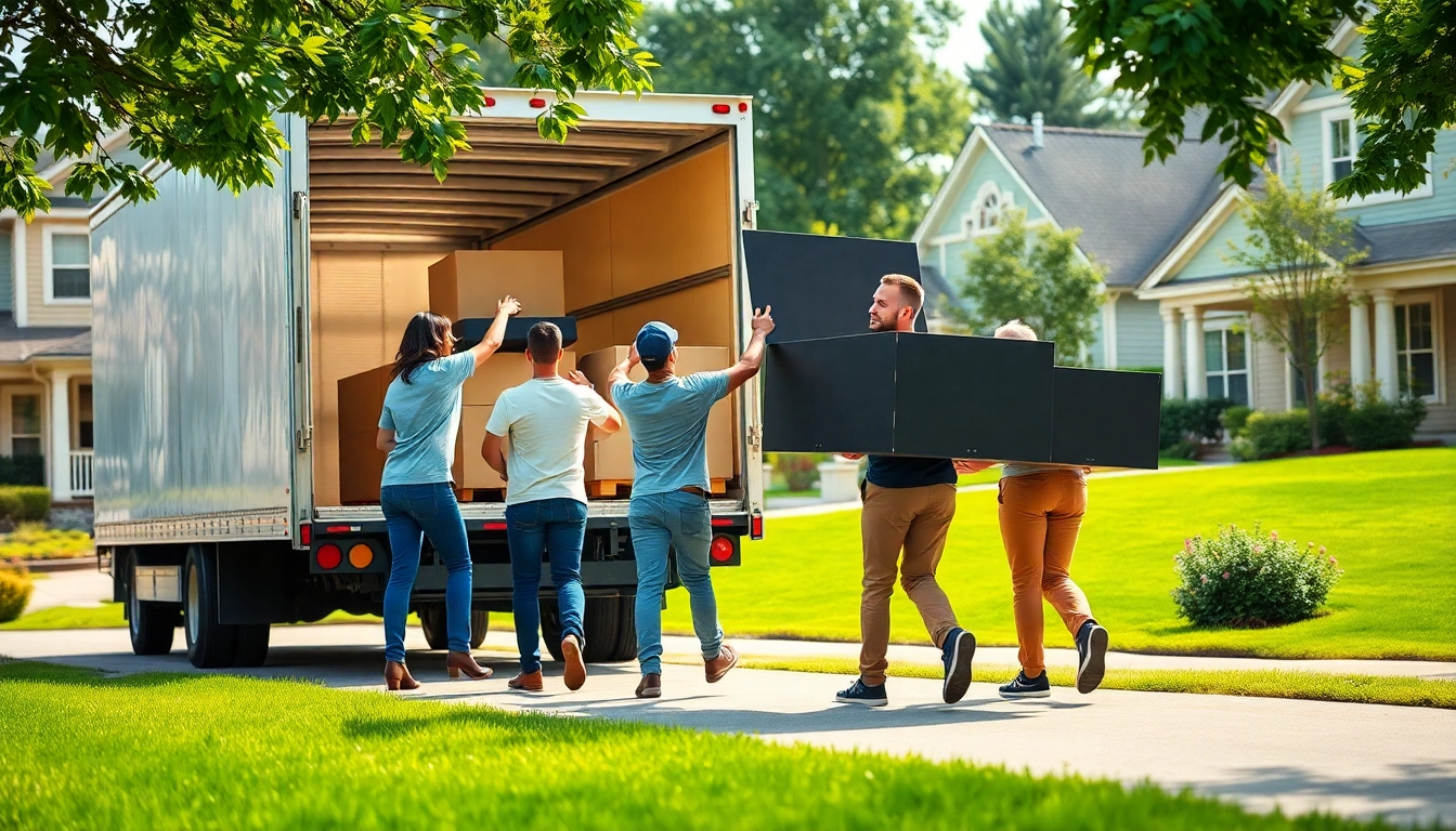 Movers Hardeeville team efficiently relocating furniture in a charming neighborhood setting.