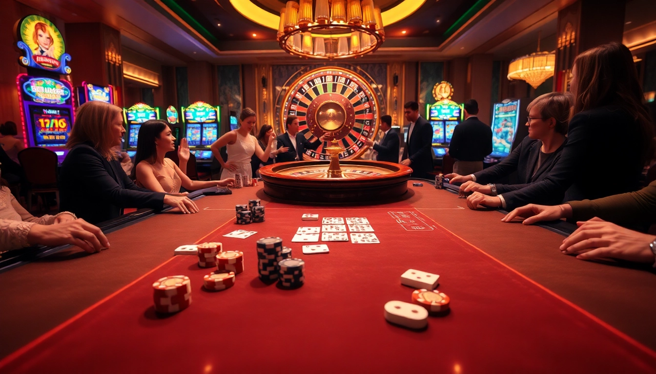 Experience thrilling gaming action at Jun88 with vibrant casino chips and engaging players.