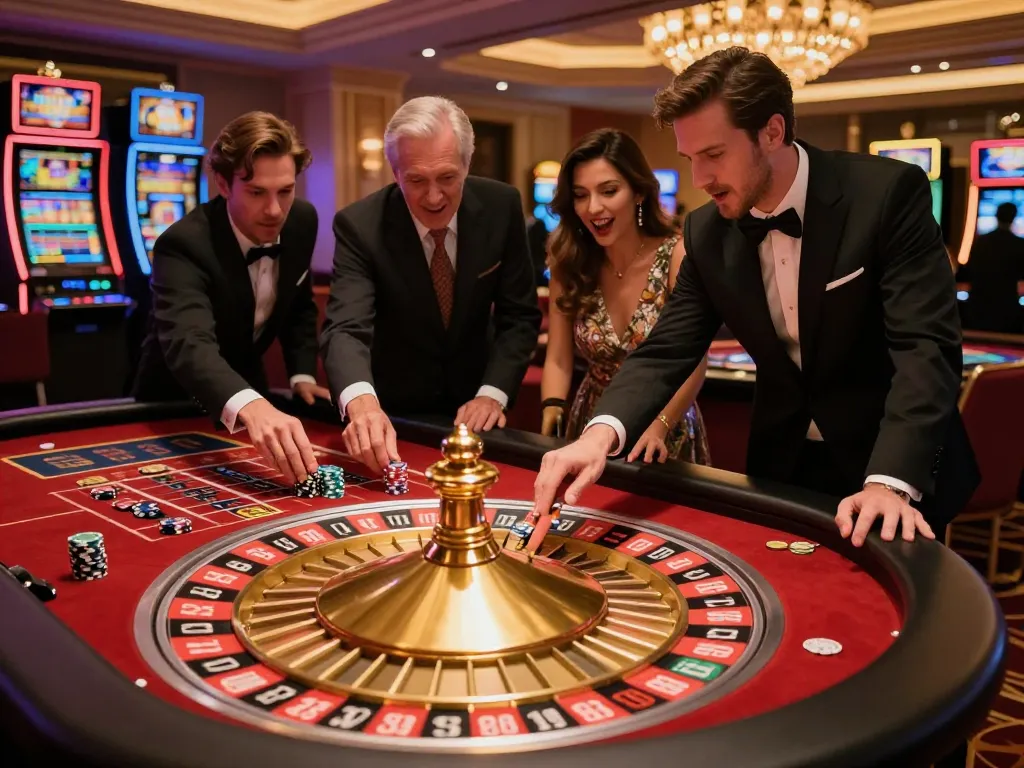 Watch players enjoy a thrilling roulette game at 98win casino with glamorous atmosphere.