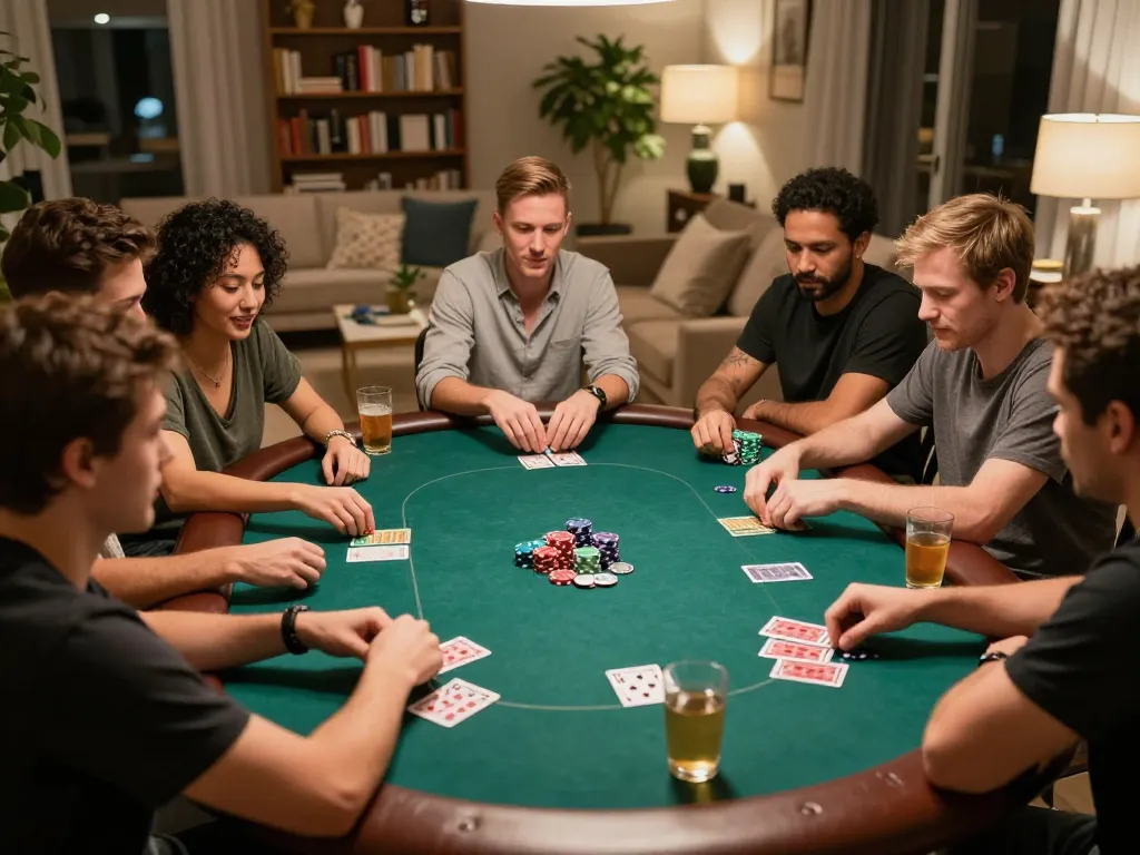 Friends enjoying an exciting poker night while using pronorte strategies for better gameplay