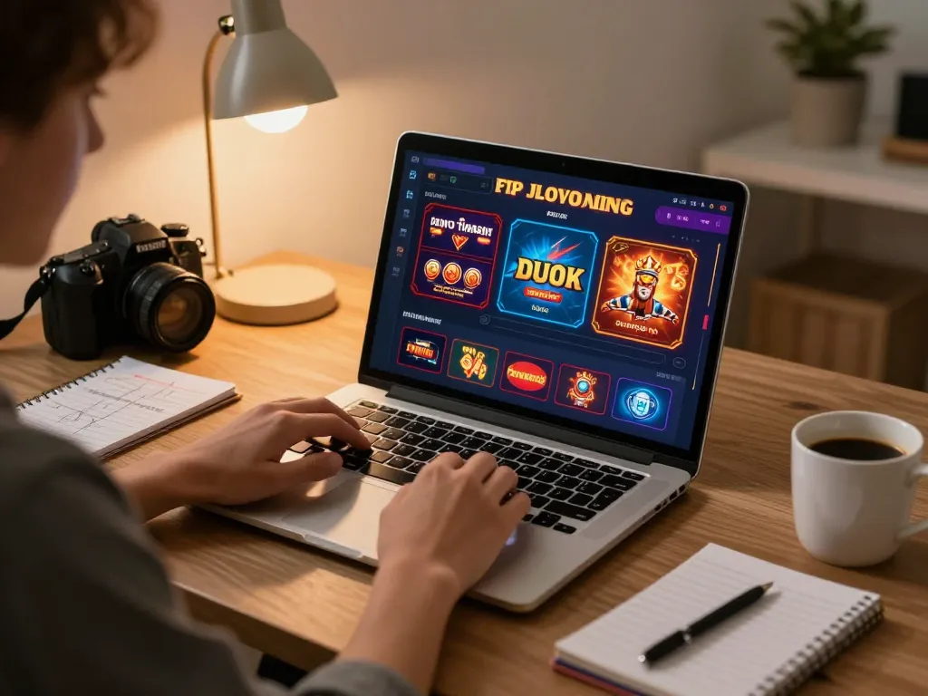 Play engaging games at nhà cái rr88 online using a laptop in a cozy home setting.