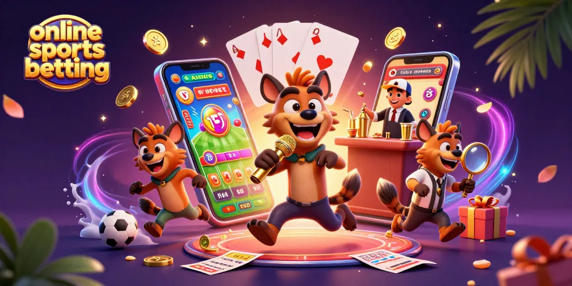Engage in online sports betting with a dynamic scene of hyenas in a comedy casino club.
