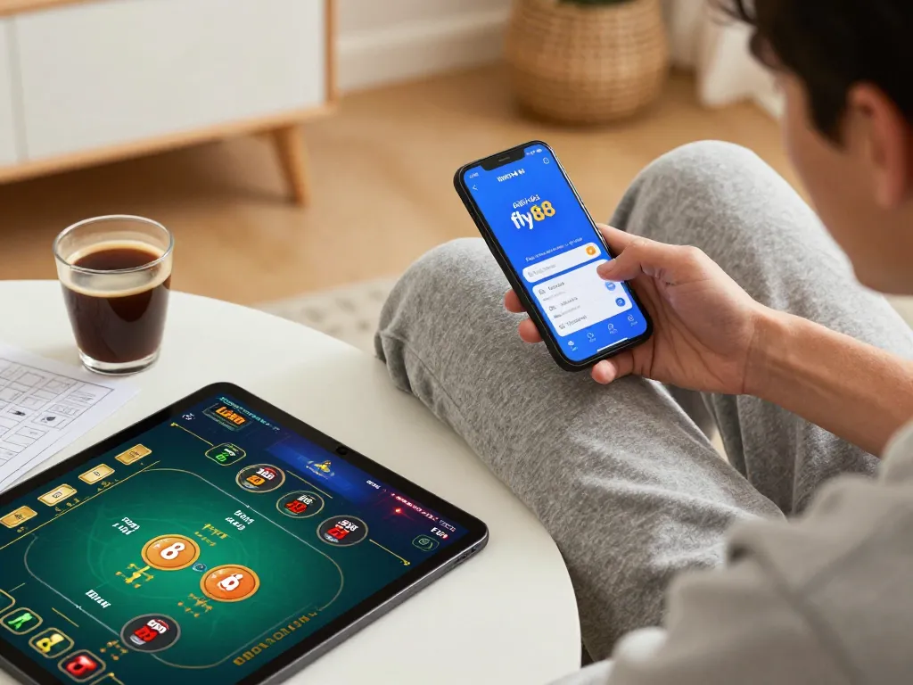 Person enjoying online gameplay with nhà cái fly88 app on smartphone, showcasing engaging betting experience.