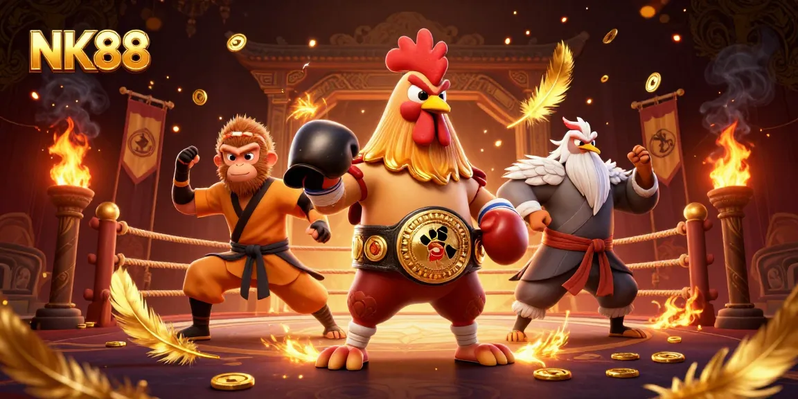 NК88 players engage in an exhilarating Muay Thai rooster combat scene in a 3D online casino