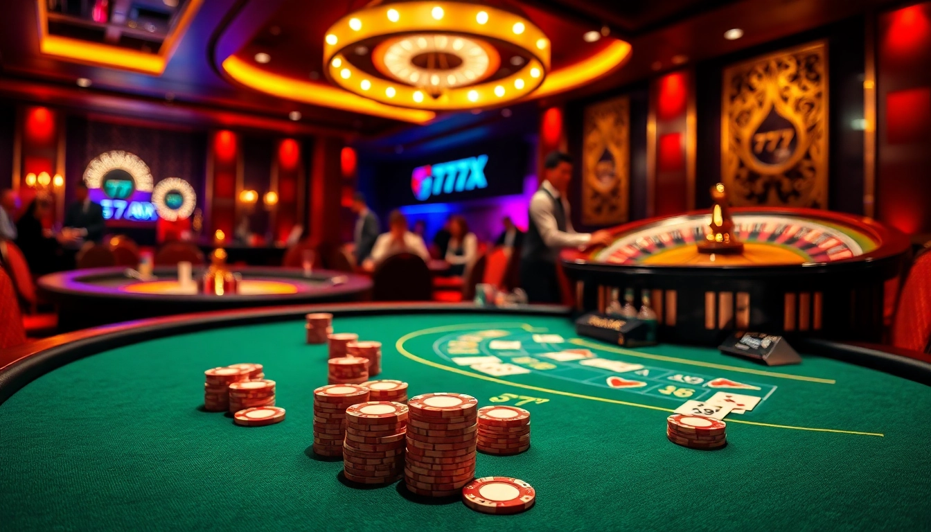 Experience 777X excitement at a luxurious casino table with poker chips and cards.