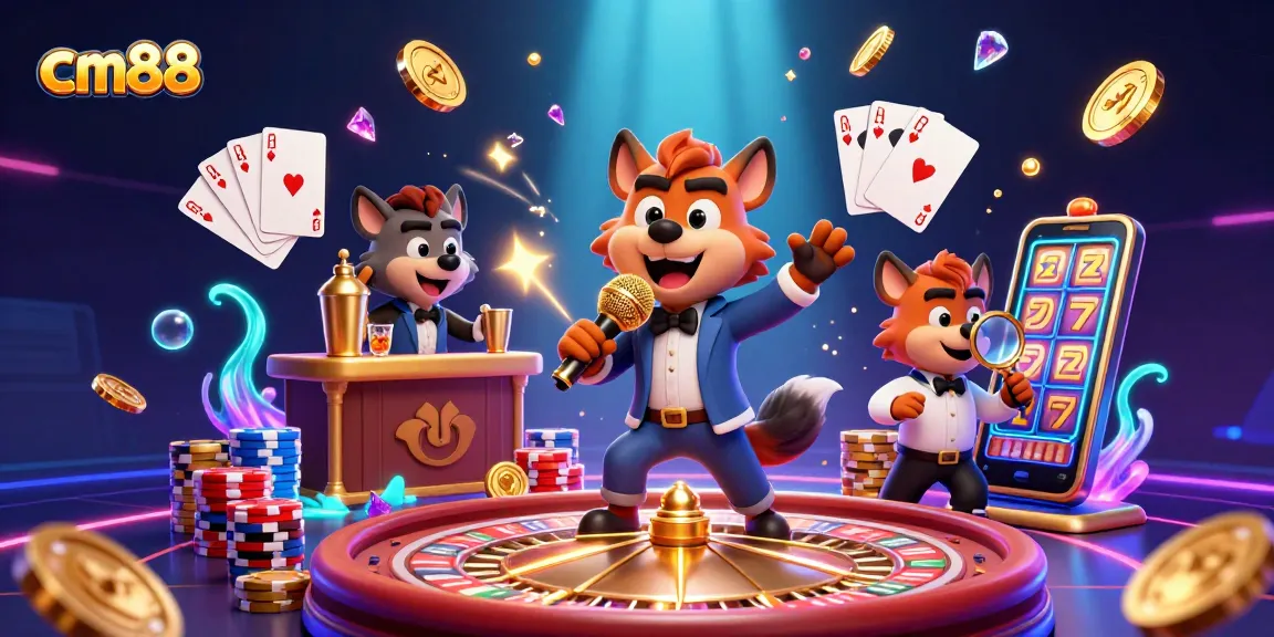 Experience the excitement of cm88 with animated hyenas in a vibrant casino scene.