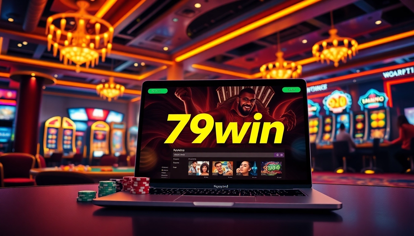 Experience the thrill of winning at 79win with vibrant casino visuals showcasing engaging games and professional gamblers.