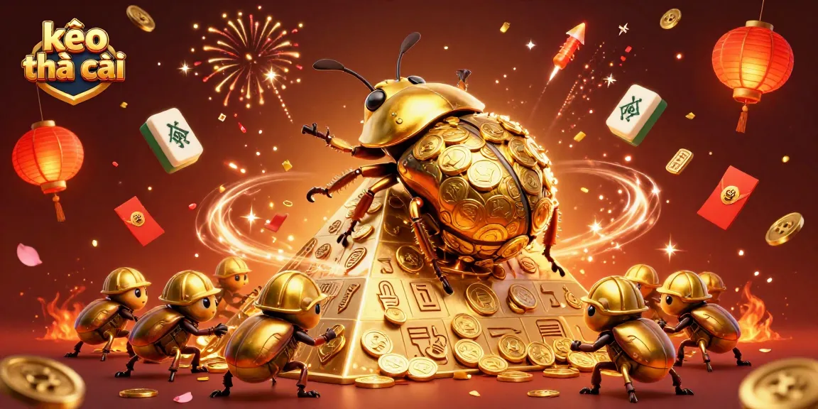 Place your bets with kèo nhà cái amidst golden coins and festive decorations in this vibrant illustration
