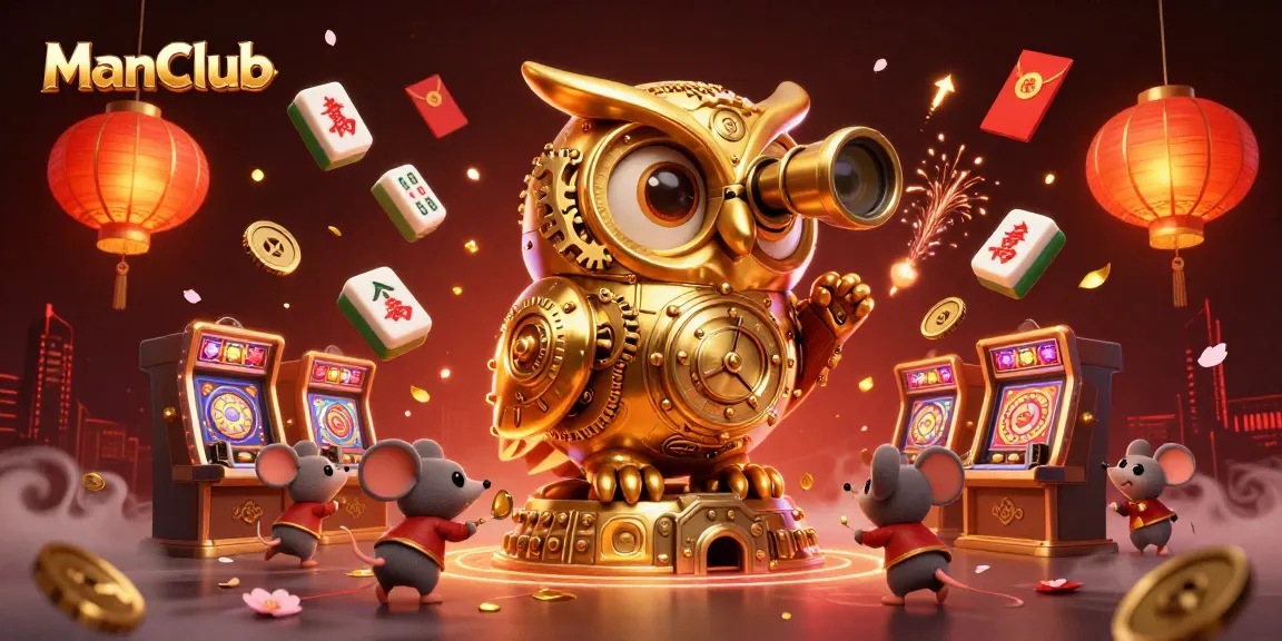 Experience the thrill at ManClub, where golden owls and festive elements create a vibrant casino atmosphere.