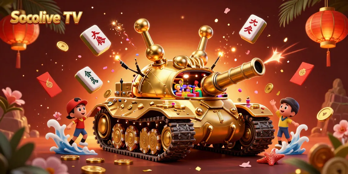 Engage with Socolive TV's thrilling miniature casino experience inside a golden beetle tank bursting with excitement.