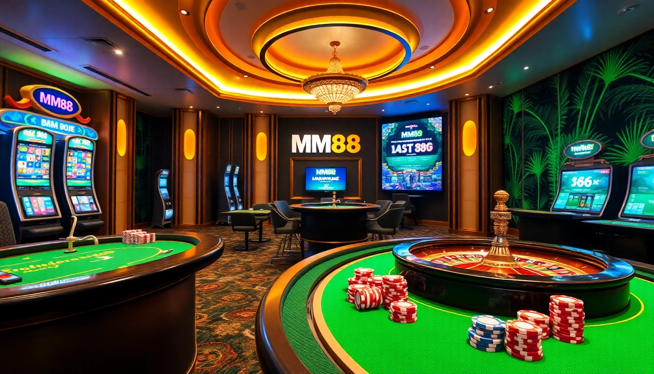 Experience the excitement of MM88, where vibrant casino tables and live dealers create a thrilling gaming atmosphere.