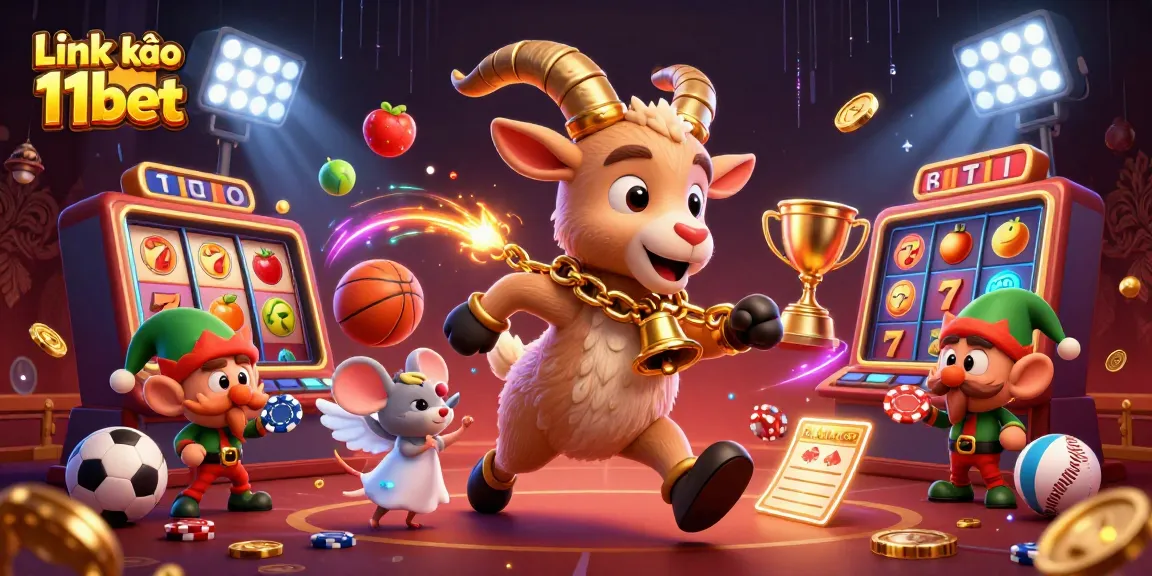 Engage in thrilling casino games with the vibrant Link vào 11bet illustration featuring a dynamic scene with playful elements.