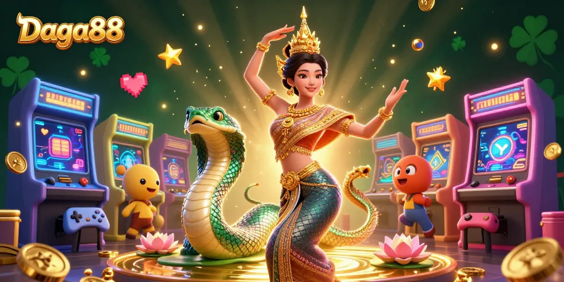 Daga88 offers an exciting experience with a Thai dancer and rainbow Naga, promoting online gambling.