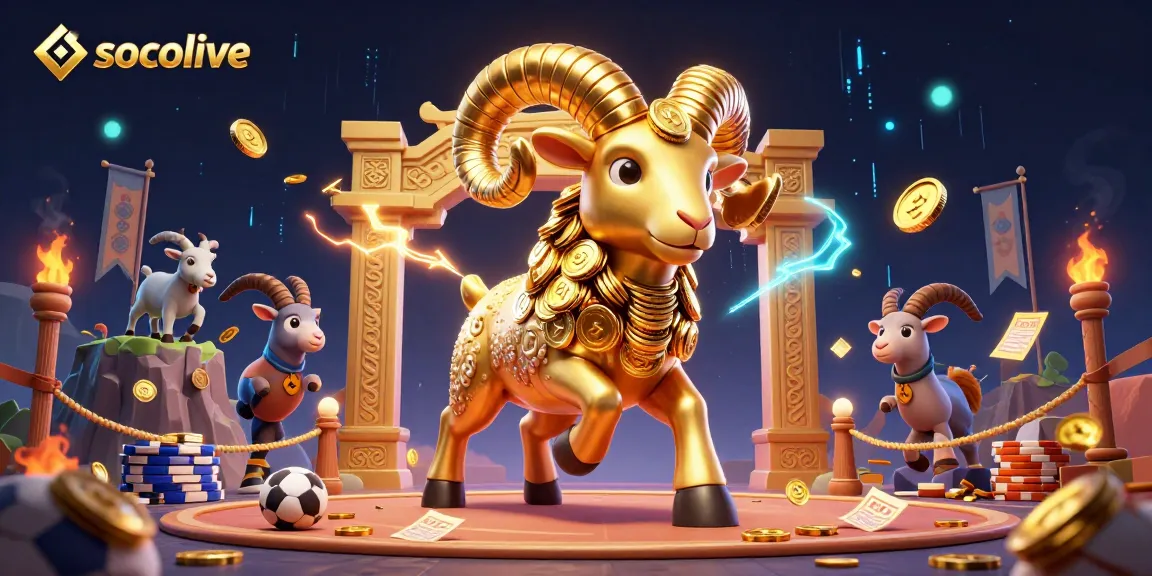 Socolive enhances betting excitement with this vibrant 3D illustration of sports elements and a golden charging ram.