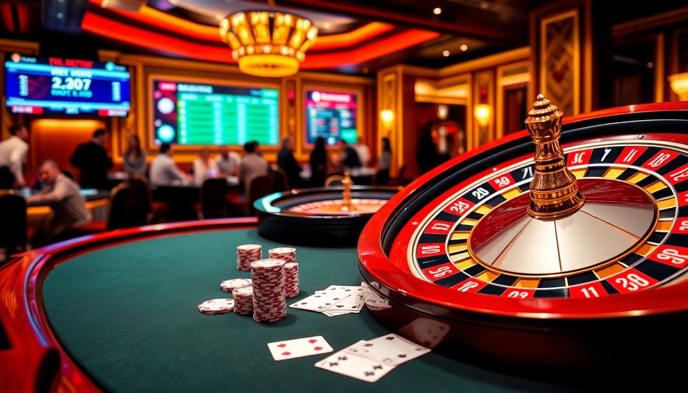 Engaging scene of luxury casino action at XX88 featuring poker and roulette.