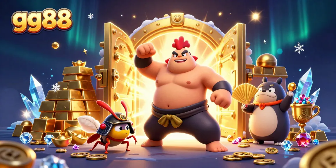 Experience the thrill of gg88 with powerful characters and dazzling treasures in this vibrant casino scene.