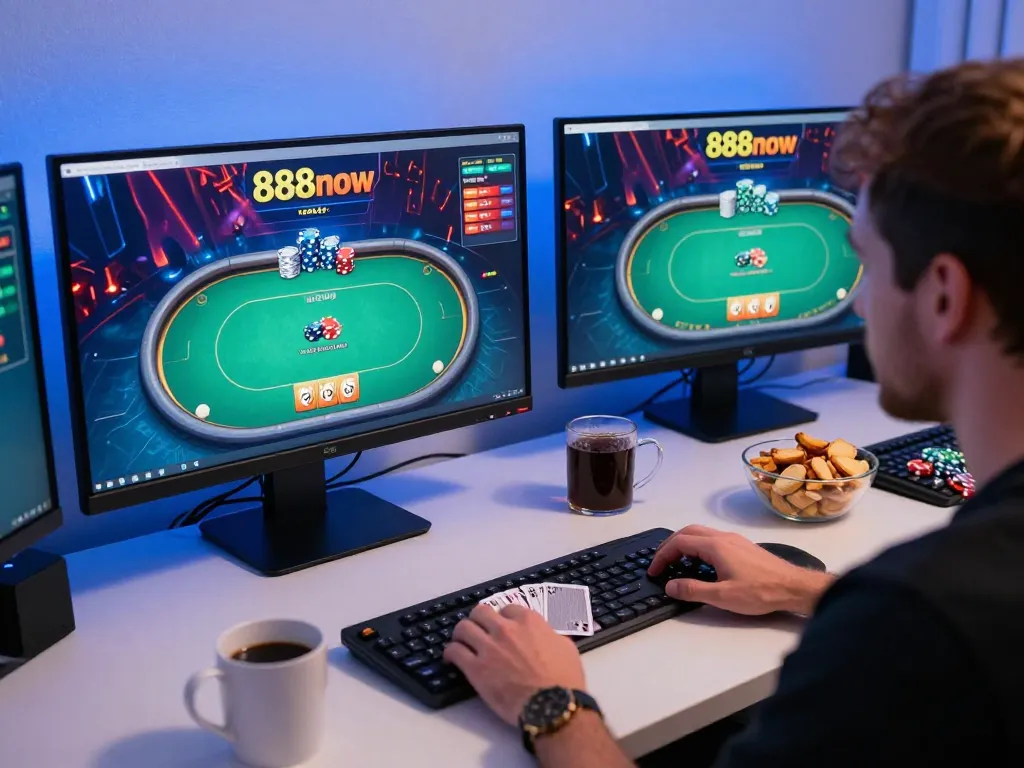 Players engaging in poker at 888now, highlighting excitement and strategic gameplay