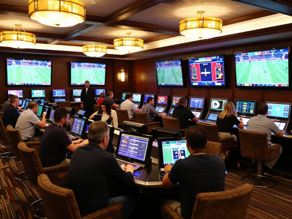 Sun win betting experience in a luxurious casino lounge with enthusiastic bettors engaging with live sports events