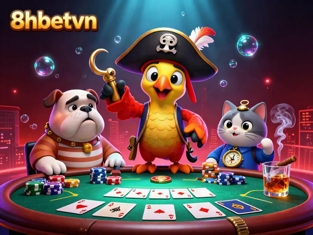 Experience thrilling poker action with 8xbetvn featuring a vibrant character scene full of excitement and dynamic game elements.