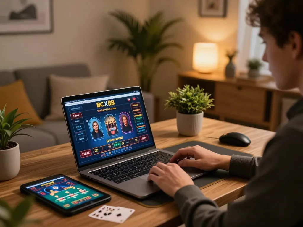 Experience immersive gameplay on BCX88's online casino platform from a cozy home office.