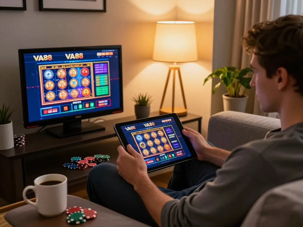 Engaging gameplay on a VA88 online casino tablet, showcasing diverse gaming options