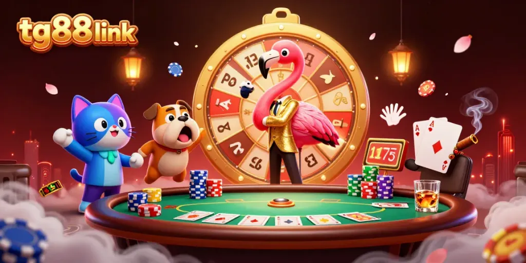 Catch thrilling moments at tg88 link with engaging gaming elements and lively characters in a vibrant casino scene.