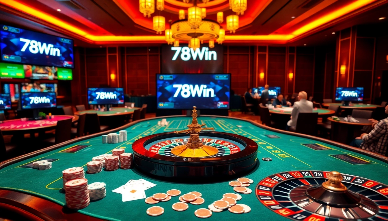 Experience the exciting atmosphere of 78Win's casino with vibrant tables and engaging gameplay.