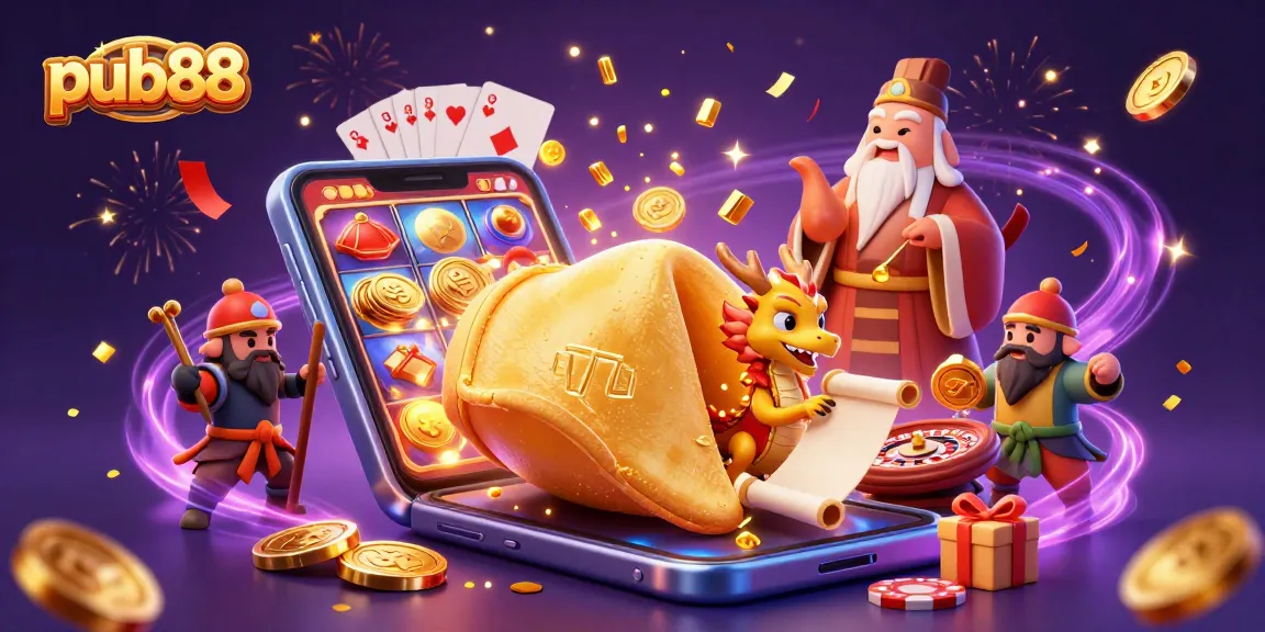 Spin and win with pub88's vibrant 3D casino scene showcasing exciting gaming elements.