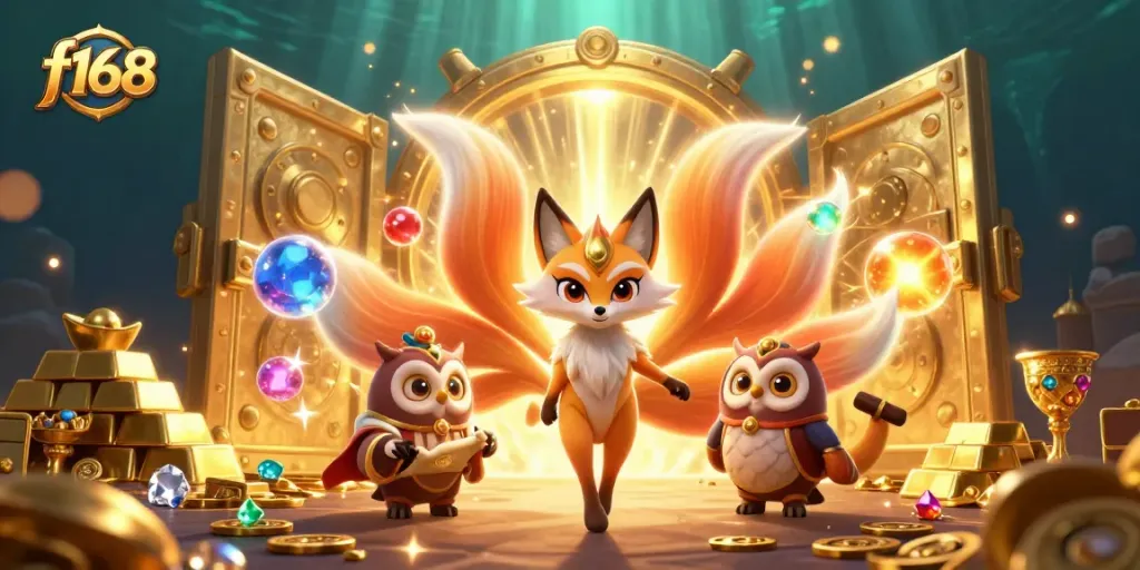Engage in thrilling gameplay at f168 with colorful cartoon characters and dazzling casino treasures.