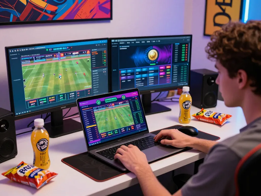 Engaged player using FABET online betting platform with colorful graphics and promotions.