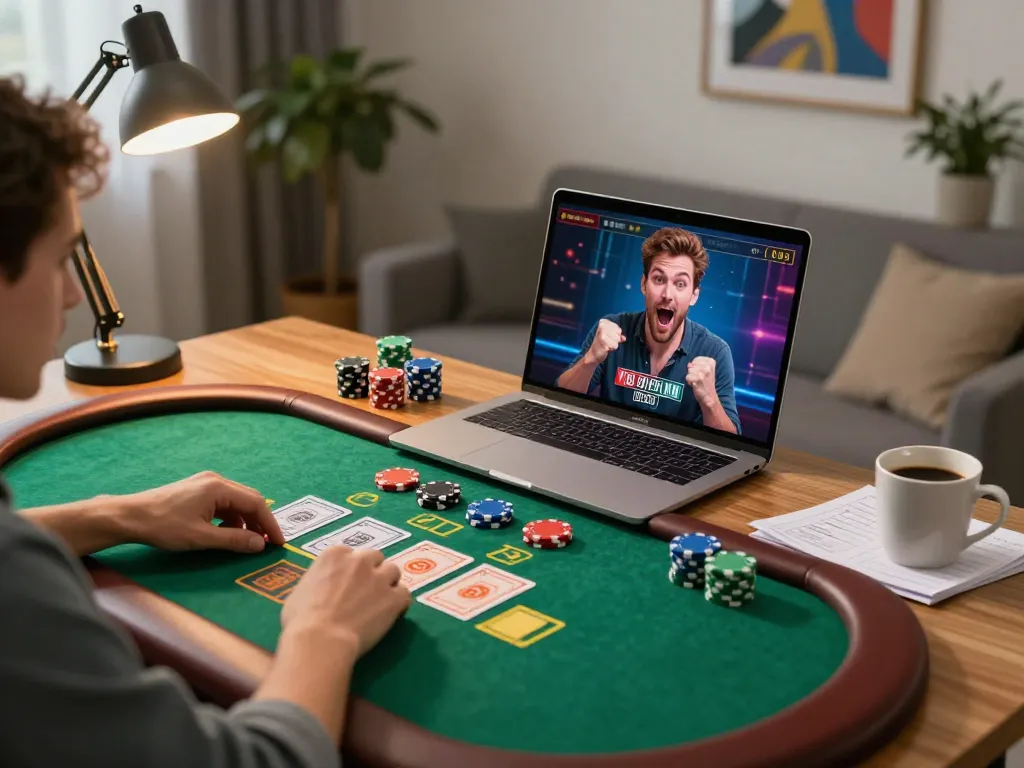 Player enjoying an engaging blackjack game at home, featuring vin88 casino platform for thrilling online action.