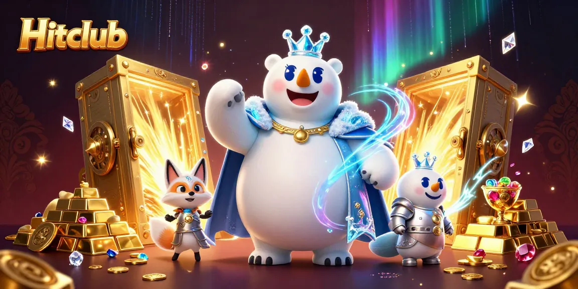 Experience winning moments at Hitclub with a polar bear and snow fox in vibrant casino atmosphere.