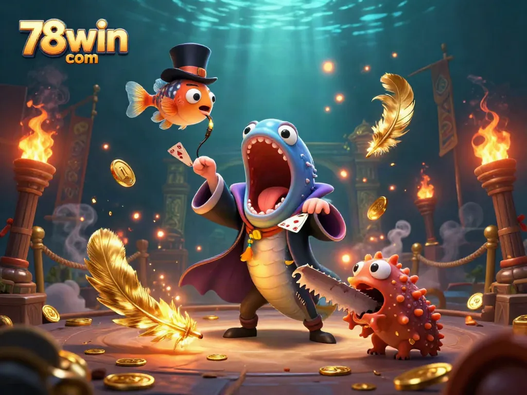 Experience thrilling card tricks with 78win com's vibrant casino-themed underwater scene featuring interactive sea characters.