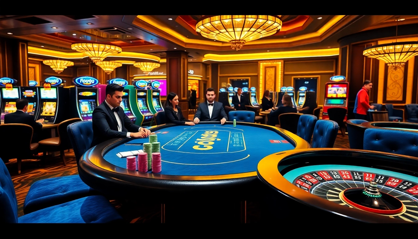 High-stakes poker action at a go99 branded casino with vibrant gaming atmosphere.