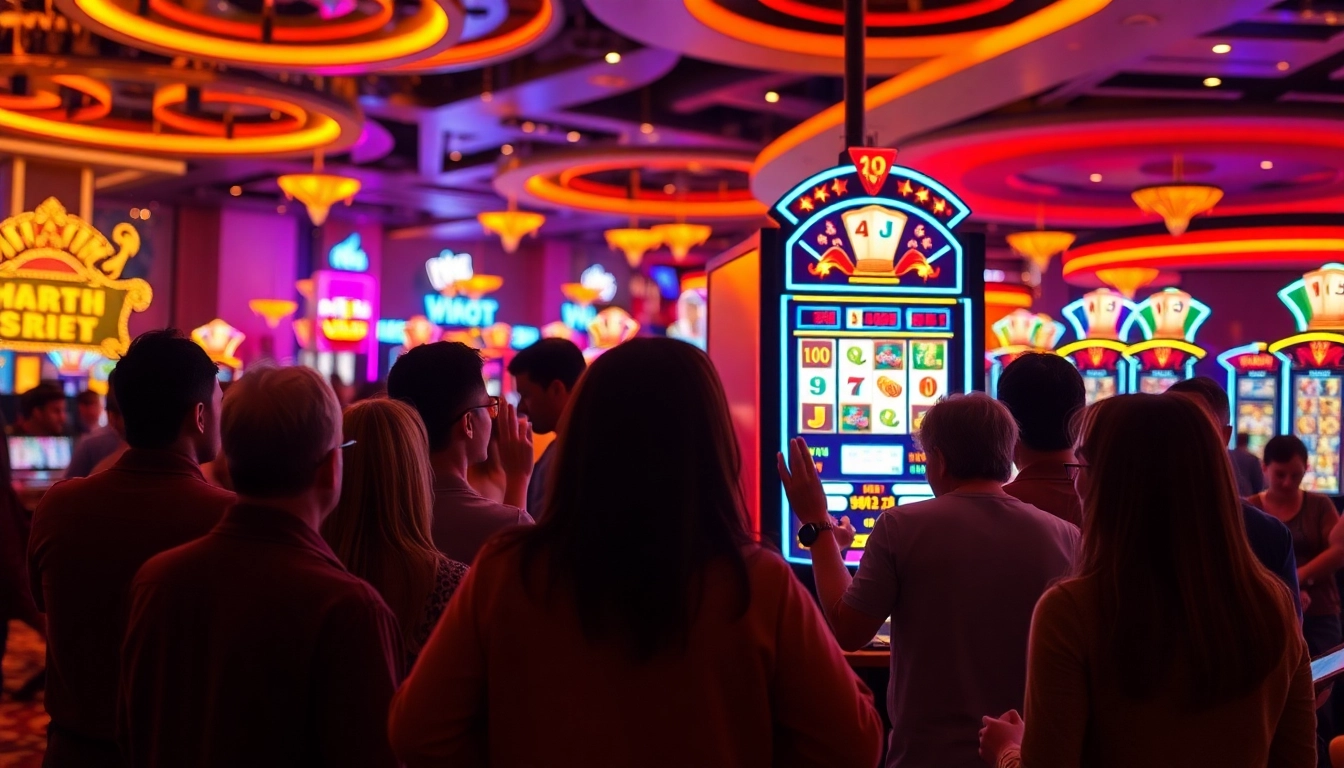Neue casino bonus ohne einzahlung erscheint an einem modernen Spielautomaten mit jubelnden Spielern.