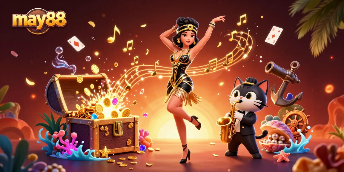 Experience thrilling playtime with may88 in a vibrant 3D casino illustration full of excitement and winning moments.