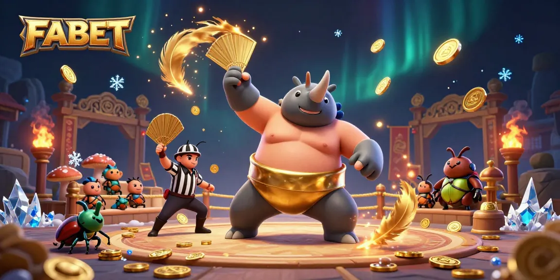 Experience thrilling action at FABET with a dynamic illustration showcasing a competition in a vibrant casino scene.