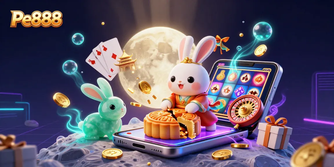 Engage with Pe888's captivating online casino experience featuring 3D characters amidst vibrant gaming elements.