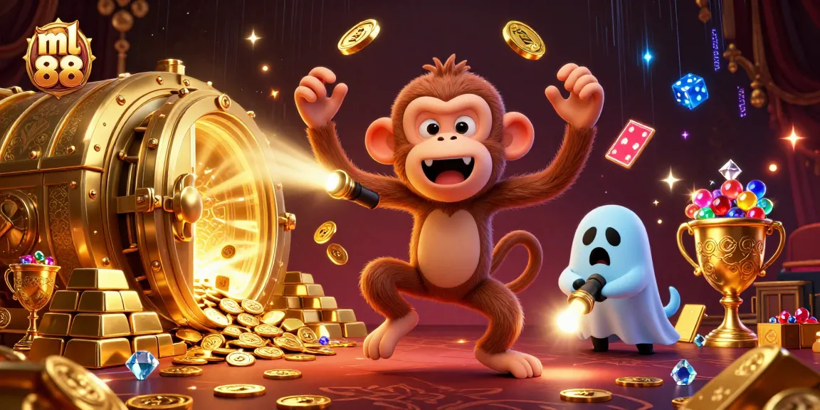 Immerse in the magic of ml 88 where a mischievous monkey juggles golden treasures in a haunted casino.