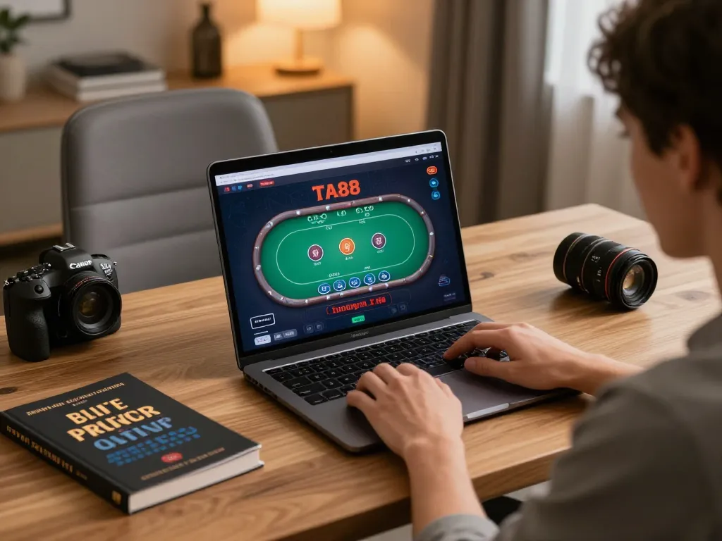 Player enjoying a strategic poker game online at TA88 in a cozy home office environment